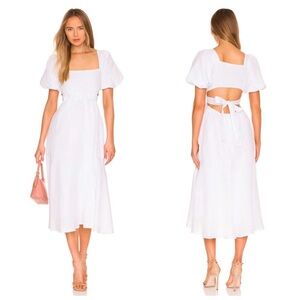 NEW Astr The Label Feminine Linen White Backless Puff Sleeve Maxi Dress Medium